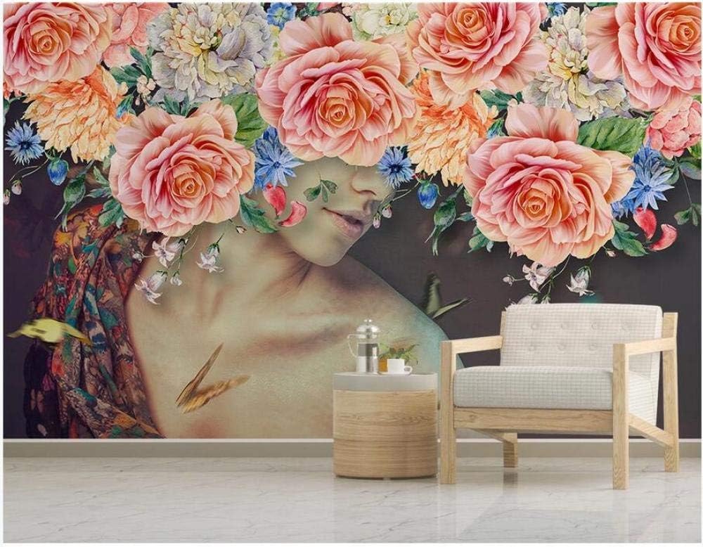 Rosa Blumenschönheit 3D Tapete Poster Restaurant Schlafzimmer Wohnzimmer Sofa TV Dekorative Wand-300cm×210cm