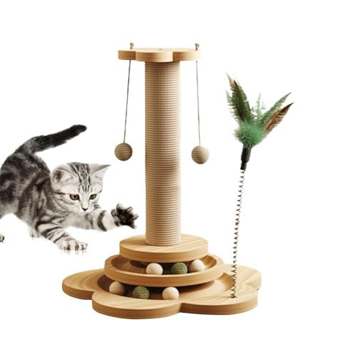 Großer Kratzbaum für Katzen, großer Kratzbaum | Kratzbaum mit drehbarer Platte für Katzen, 4-in-1-Kratzbaum für den Innenbereich mit Sisalkugel, interaktive Ballfläche und spielerisches Federspielzeug