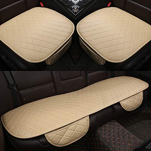 MINIKS Auto Leder Sitzkissen Sitzauflage für BMW 5er GT (F07) 2009–2017, Wasserdichter Sitzbezüge Auto, 2 Vordersitzbezüge und 1 Rücksitzbezug Autositzschoner,B/BEIGE