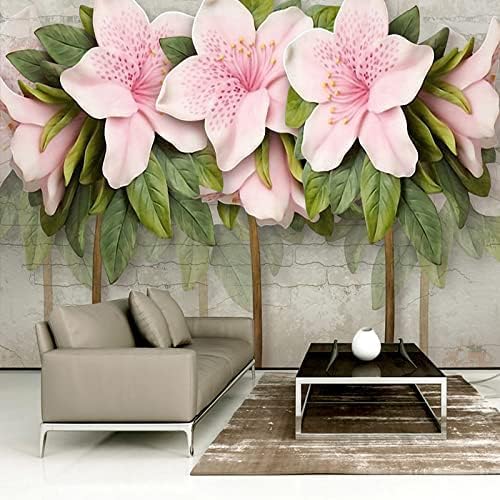 XLMING Grüne Blätter Und Rosa Blumen 3D Tapete Home Dekoration Wohnzimmer Sofa Schlafzimmer Tv Hintergrund Wand-430cm×300cm