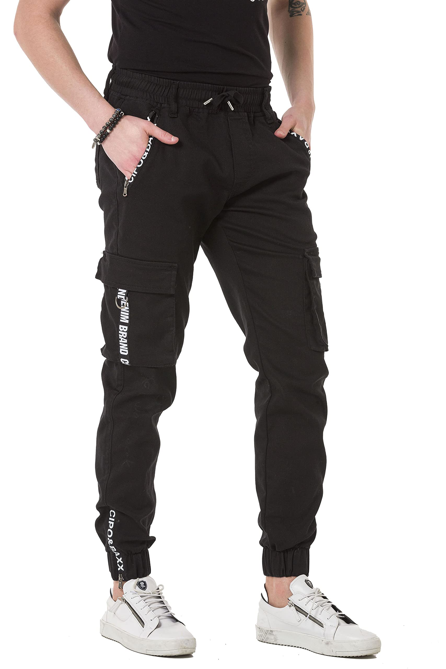 Cipo & Baxx Herren Hose Sporthose Cargo Freizeit Baumwolle CD788 Schwarz W42-L32