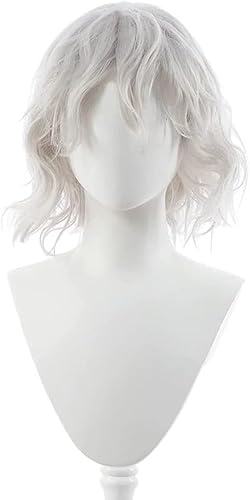 LINLINCD-Anime Coser Anime Cosplay Perücken Hunter×Hunter Neferpitou Perücken weißes mittellanges lockiges Haar mit Perückenkappe for Halloween Party Karneval