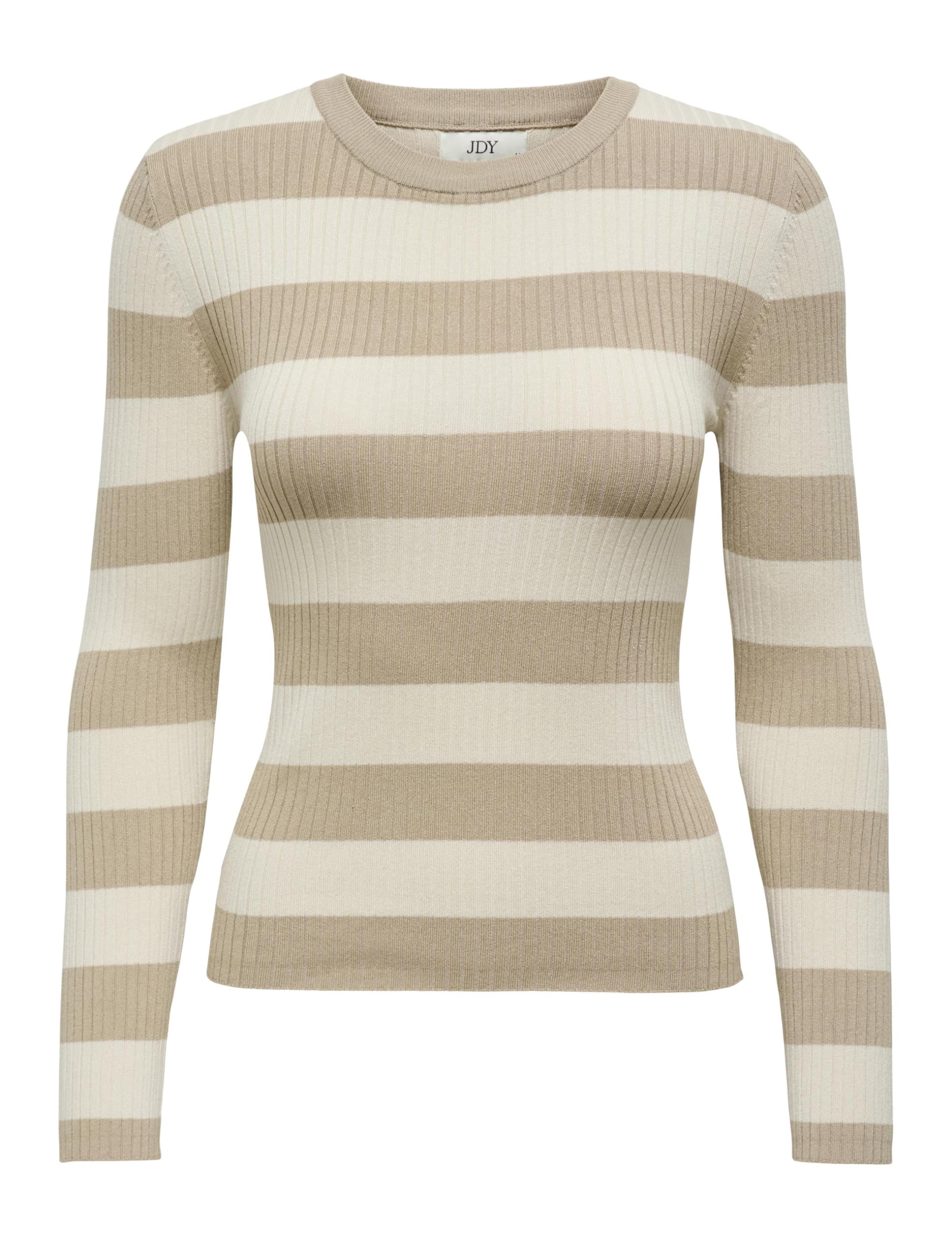 JdY Damen JDYPLUM L/S O-Neck Pullover KNT NOOS Strickpullover, Humus/Stripes:Birch, M