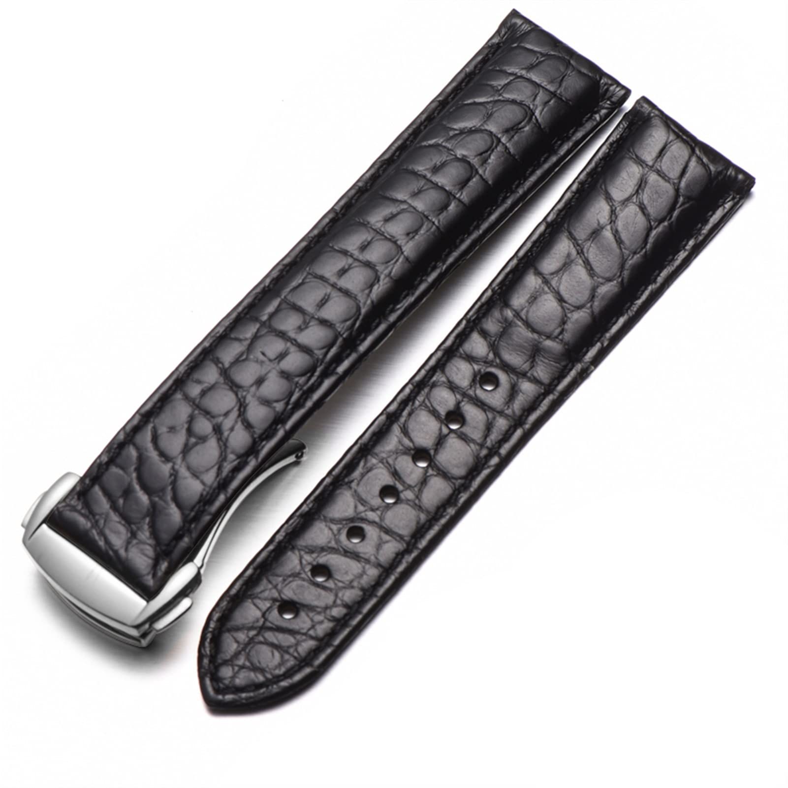 SCRUBY Crocodile Leder Uhrengurt Männer und Frauen Stil für Omega Seahorse Deville 18mm 19mm 20mm Original Uhrenband(Black-silver,19mm)