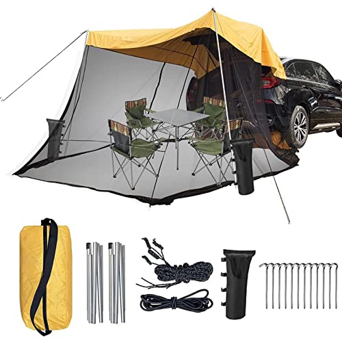 Heckklappe Schatten Auto Markise Zelt, Leichte Tragbare wasserdichte Auto Heck Hatch Zelte für Verschiedene SUV Reise Camping, 4 Personen mit Schirmraum, COAPAK, Yellow, 300 * 200 * 200cm