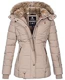 MARIKOO warme Damen Winter Jacke Winterjacke Steppjacke gefüttert Kunstfell B658 [B658-Nek-Taupe-Gr.L]