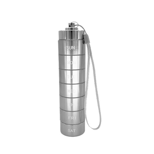 Tragbare Pillendose, wöchentliche Tablettenhalter, 7-Tage-Organizer, wasserdichter Pillenbehälter, Aluminiumlegierung, Reise-Pillenhalter, wasserdichter Pillen-Organizer, leicht, wöchentlicher