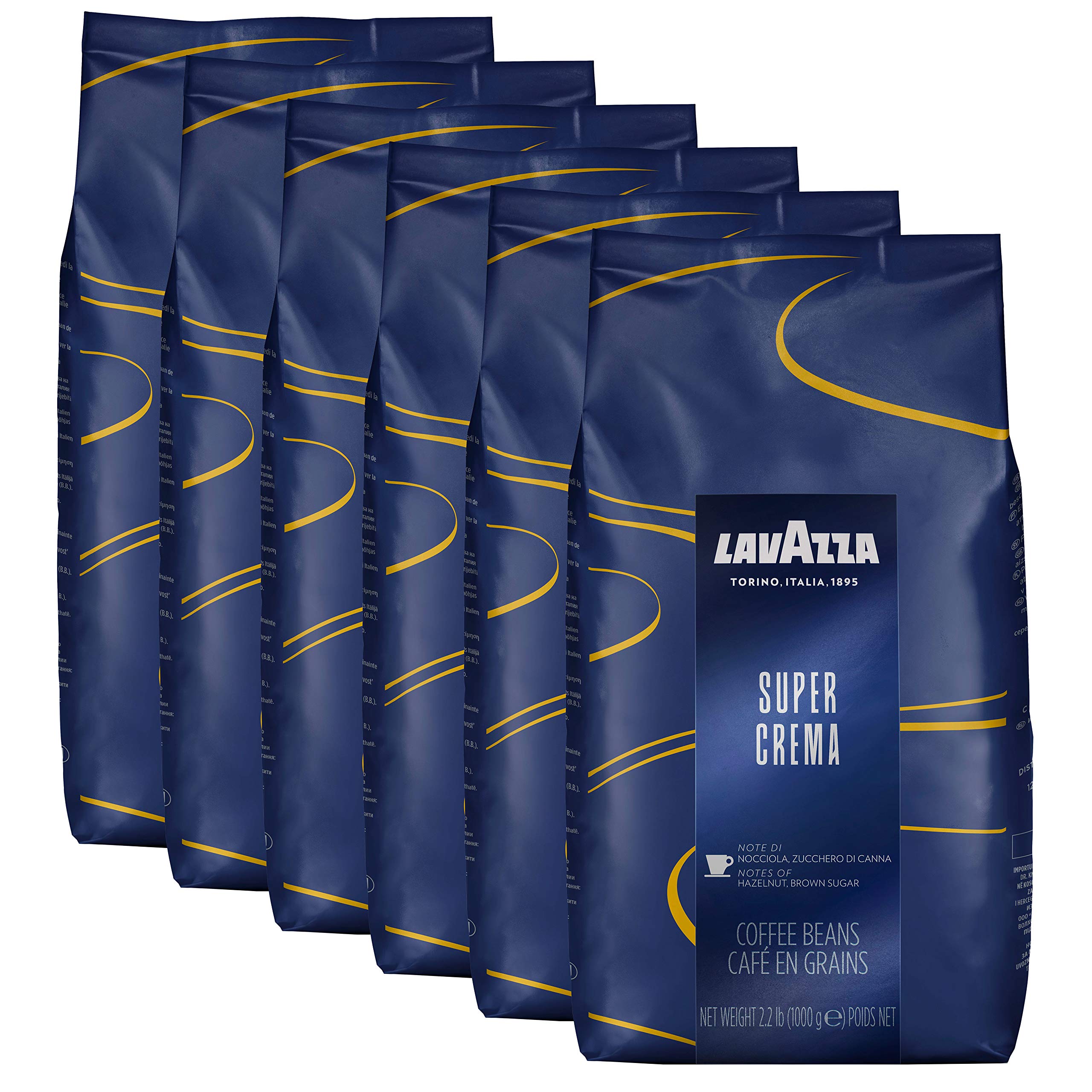 Lavazza Kaffee Espresso Super Crema, ganze Bohnen, Bohnenkaffee, 6er Pack, 6 x 1000g