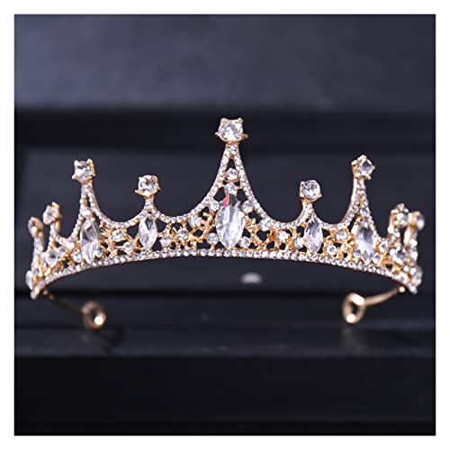 AIHEDOUJ Vintage Schwarze Kristallkronen und Tiaras, Strass-Königin, Abschlussball, Diadem, Krone für Frauen, Braut, Hochzeit, Haarschmuck, Geschenk (Größe: Gold) Stirnbänder (Größe: Gold)