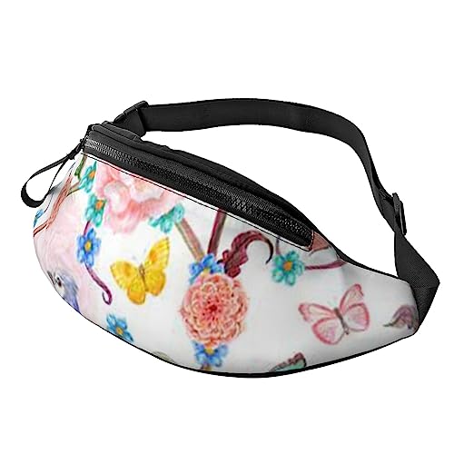 HSJFS Eiffelturm mit rotem Regenschirm bedruckt, modische Hüfttasche, verstellbare Hüfttasche, lässige Brusttasche, Romantische Ausgefallene Blumen Vögel Schmetterling, Einheitsgröße