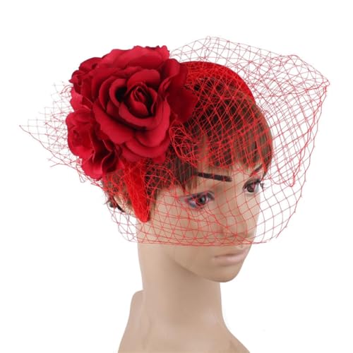 Bottone Vintage Fascinator Stirnband Exquisite Rose für Party Hochzeit Kostüm Pillbox Hut Dame Kopfbedeckung für Beerdigung/Hochzeit