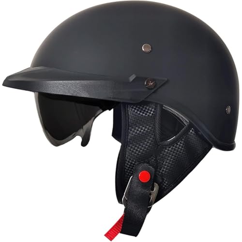 BYFHHHH Motorradhelm, ECE-Zulassung Halbschalenhelm Jethelm Deutscher Stil Totenkopfhelm Mit Sonnenblende, Offener Motorrad Cruiser Scooter Cooler Helm Für Männer Frauen F,L=59~60CM