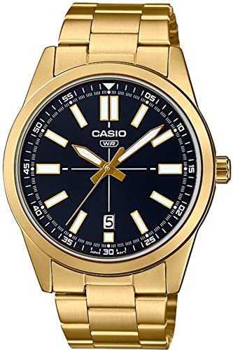 Casio Herren-Armbanduhr, analog, schwarzes Zifferblatt, MTP-VD02G-1EUDF, schwarz, Armband, Schwarz, Armband