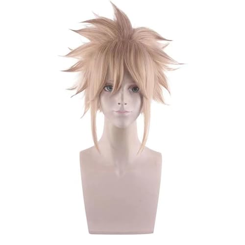 WCCNKK Anime Cosplay Perücke, Final Fantasy VII Cloud Strife Perücke, Blonde Kurze Haare, Mit Kostenloser Perückenkappe, Für Party Alltag Halloween Perücke Cosplay, Anime-Geschenk