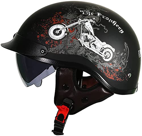 Oldtimer Motorradhelm Halbhelme Brain-Cap Motorrad-Helm Scooter-Helm Moped Retro Halbschale Jet Helm Vintage Motorrad Half Face Helm Mit Sonnenblende DOT/ECE-Zertifiziert Unisex