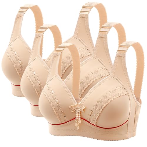 CSHE 3er Pack BH Damen ohne Buegel Push Up Bra Große Brüste Starker Halt Sport BH Bequemer Atmungsaktiv Bralette Klassische BHS Set Fitness Dessous für Alltag