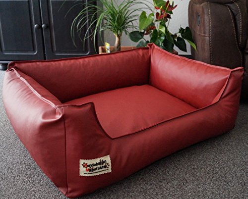 Hundebett Hundesofa Schlafplatz Kunstleder Similpelle Farbe und Größe wählbar von XS bis XXL (105 cm X 80 cm, Ziegelrot)