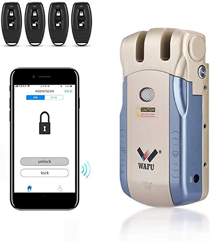 Elektronisches Türschloss, Keyless Intelligentes Schloss Fernbedienungsschloss, drahtloses, unsichtbares elektronisches Schloss, Fernbedienung mit Touch Lock & Unlock (Gold)