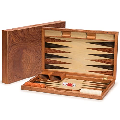 Yellow Mountain Imports Backgammon-Spiel-Set aus Palisander mit Holzintarsien - Knoll - mit Acryl-Spielsteinen & Holzwürfelbechen, 49 Zentimeter Brett