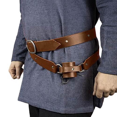 MDFCZXP Mittelalterliches Double Wrap Leder Schwert Gürtel Frosch Wikinger Piraten Taille Holster,Braun,20cm