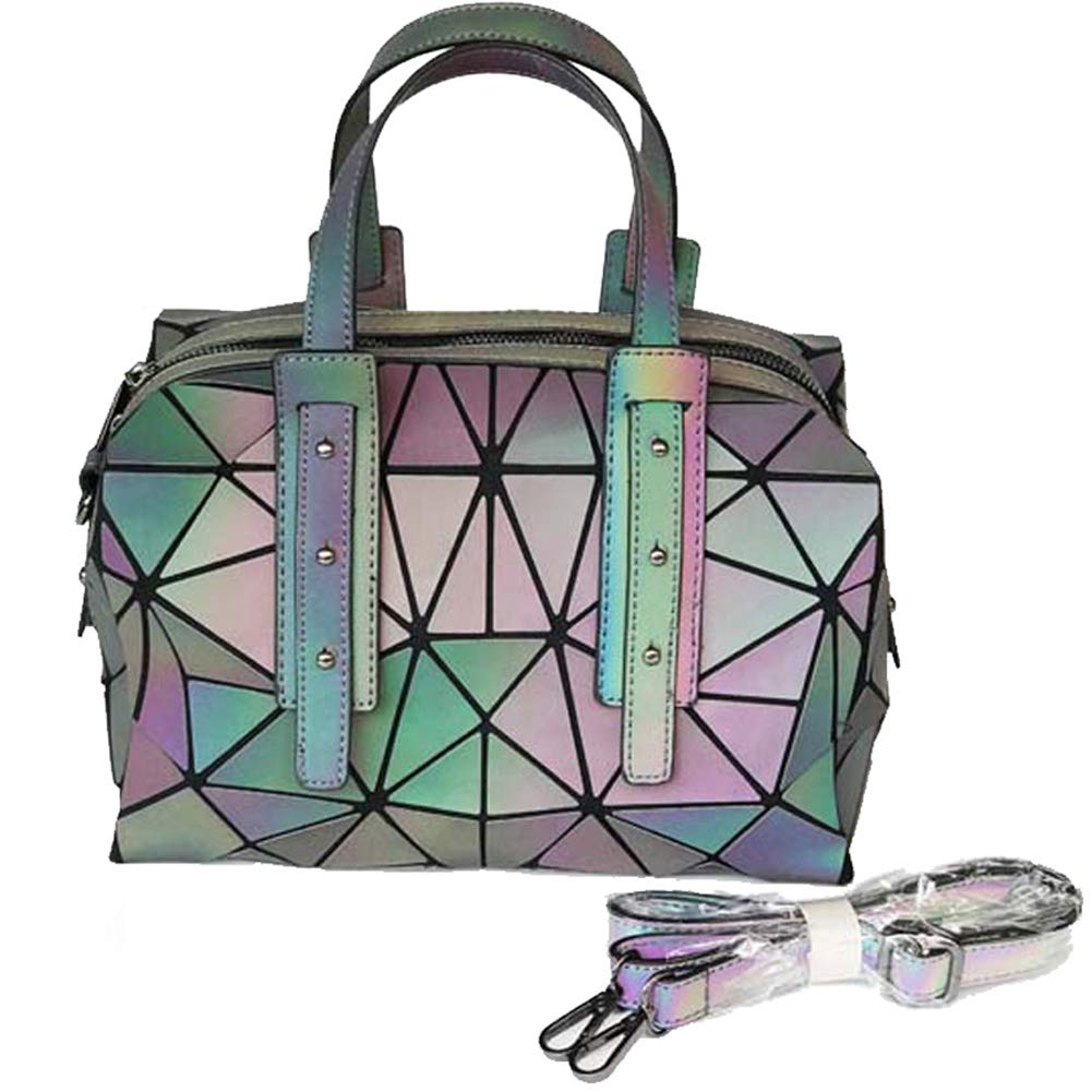 MARBER Frauen leuchtende Handtasche Boston Bag Nightglowing geometrische Dreieck Lingge faltbare große Kapazität Mode Matte bunte Mode Umhängetasche Umhängetasche für Frauen