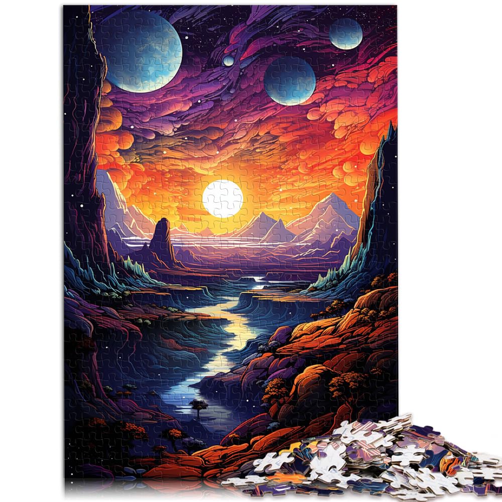 Puzzle für farbenfrohe, psychedelische Planetenlandschaft, 1000 Teile, Puzzlespielzeug, Holzpuzzle zum Stressabbau, Urlaub zu Hause, Zeit totschlagen, 1000 Teile (50 x 75 cm)