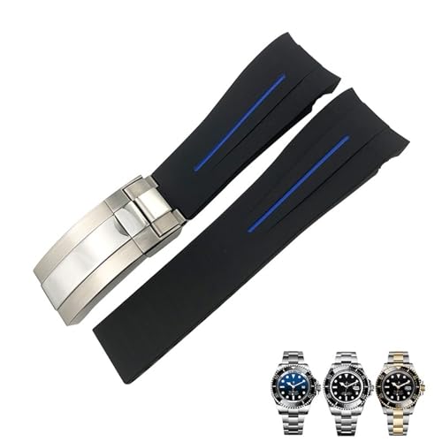 IOTUP Ersatz-Uhrenarmband aus Silikonkautschuk, 21 mm, für Rolex Deepsea Sea-Dweller 126660, Blau/Schwarz, Tauchsportarmband, kostenloses Werkzeug, 20 mm, Achat