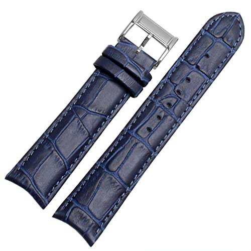 SCRUBY Echtes Leder -Uhrband für Bürger Seiko Armband 20mm Kurve End Kuh Leder schwarz blau braune Träger(Blue silver)