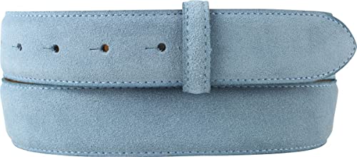 BELTINGER Wechselgürtel aus Veloursleder ohne Schnalle 3,5 cm | Druckknopf-Gürtel für Damen Herren 35mm | Wildleder-Gürtel | Jeansblau 85cm