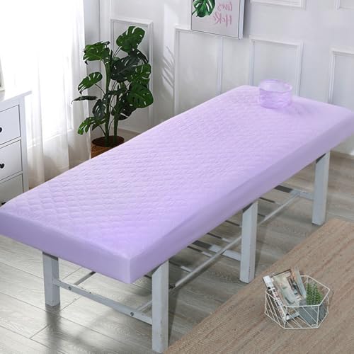 LDLCYCN Massagebettbezug Mit Gesichtsloch Gesteppter Bezug Für Massagebettlaken Beauty Massage SPA Couchbezug Mit Gummiband Rutschfester Gebürsteter Lash-Matratzenbezug,Light purple,180 * 60CM(R)