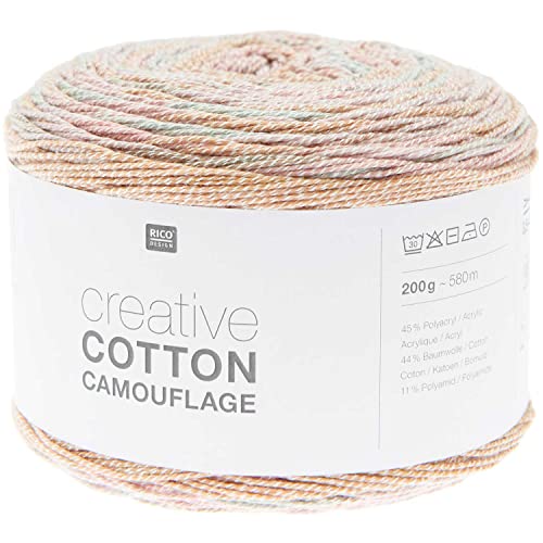 Rico Creative Cotton Camouflage 200g 580m | Bobbel Farbverlaufsgarn Baumwollmischgarn | Sommerwolle zum Stricken und Häkeln (01 dusty sunrise)