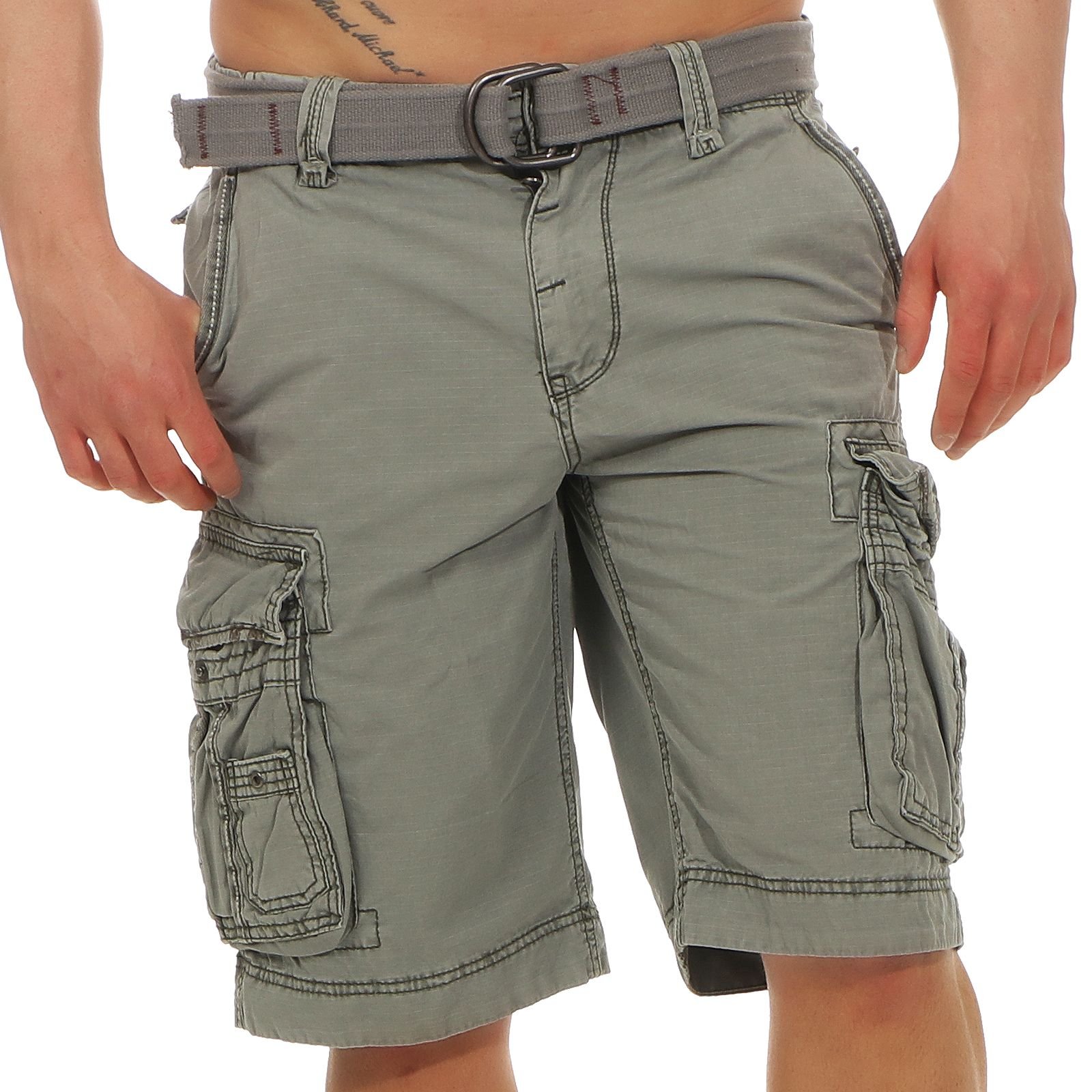 Jet Lag Herren Cargo Shorts Take Off 8 (18) Kurze Hose mit großen Seitentaschen Moon Mist W32