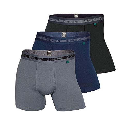 JBS Boxershorts Herren (3er Pack) Ultra Soft Touch und hohe Atmungsaktivität durch Bambus-Baumwoll Gewebe (Ohne Kratzenden Zettel) Schnelltrocknend , 1x Schwarz + 1x Grau + 1x Navy , M