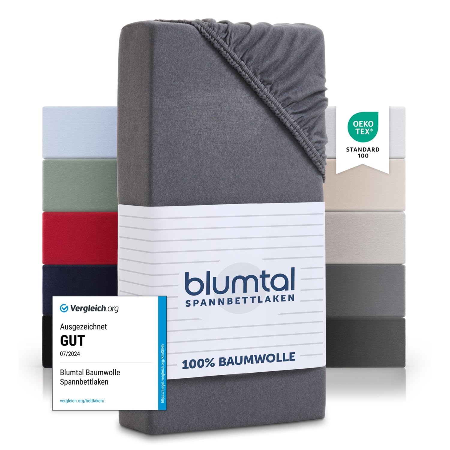 Blumtal® Basics Spannbettlaken Topper 180x200cmJersey im 2er Set - Bettlaken 180x200cm aus 100% Baumwolle - Oeko-TEX zertifiziertes Spannbetttuch 180x200 - Topper Spannbettlaken 180x200 - Grau