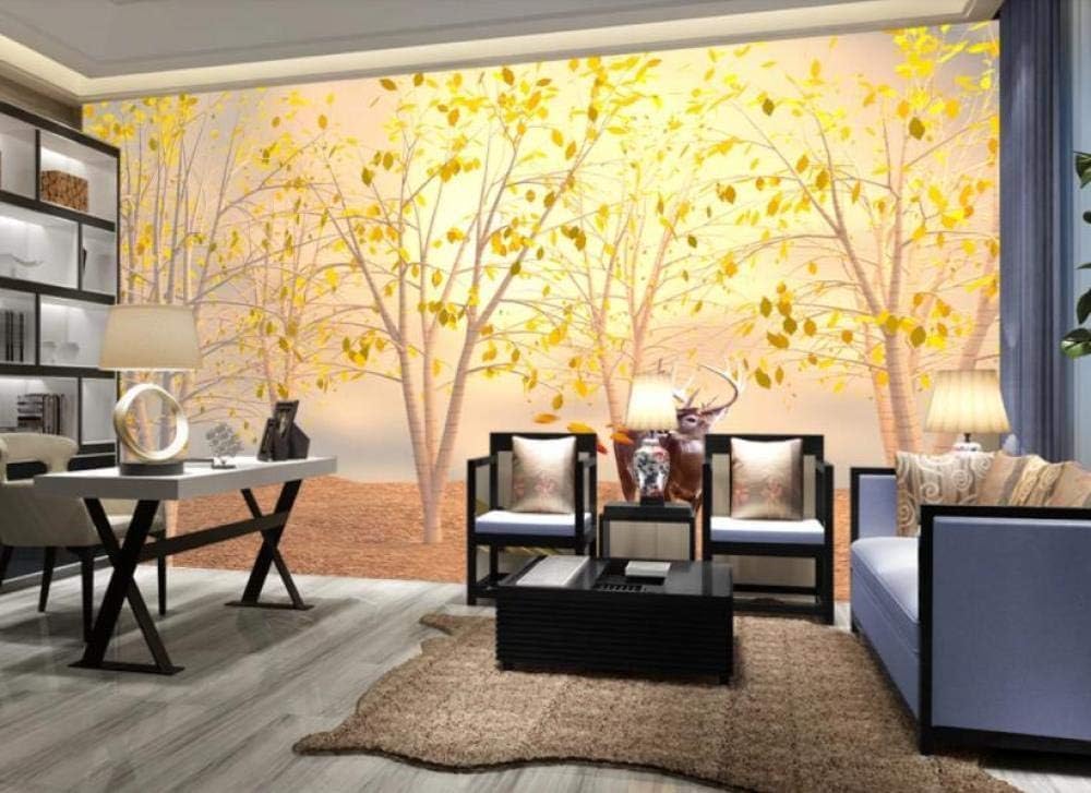 Goldener Baumhirsch 3D Tapete Poster Restaurant Schlafzimmer Wohnzimmer Sofa TV Dekorative Wand-350cm×256cm