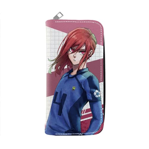 RYNDEX Blue Lo-ck Anime Geldtasche, Leder Geldbörse mit Reißverschluss-Design, Reisegeldbeutel für Kinder Geld Geldscheinfach und Münzfach(Color:Multicolor 7)