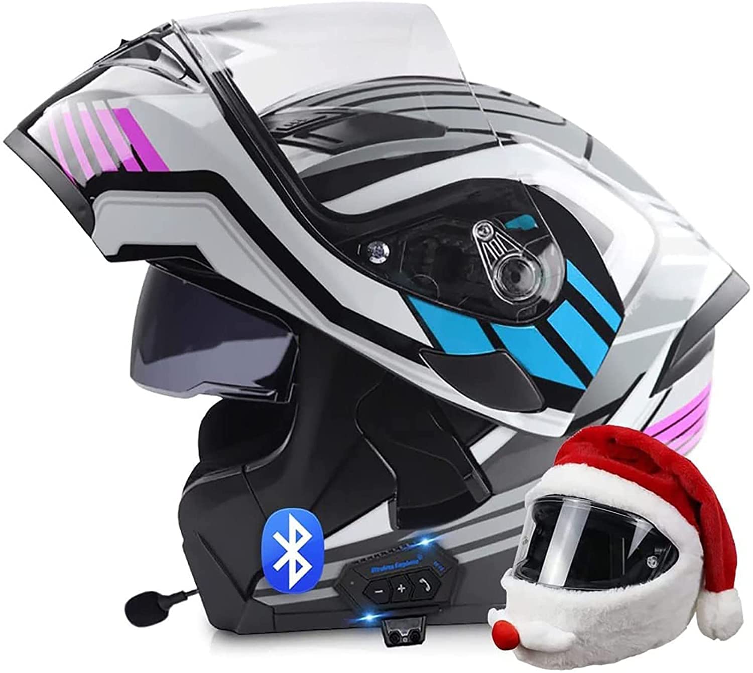 Integrierter Bluetooth-Helm Klapphelme Modularer Helm Integralhelm Motorradhelm,ECE/DOT-zertifizierter Moped-Motorcross-Elektrorollerhelm Mit Doppelvisier,für Damen Herren