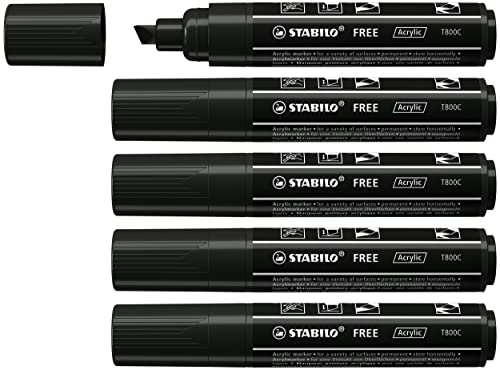 Acrylmarker - STABILO FREE Acrylic - T800C Keilspitze 4-10mm - 5er Pack - schwarz