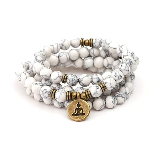 8 mm White Pine Beads Strang Bettelarmband oder Lotus Halskette Buddha Chakra Yoga Gebet 108 Mala Armband, Bronze Lotus