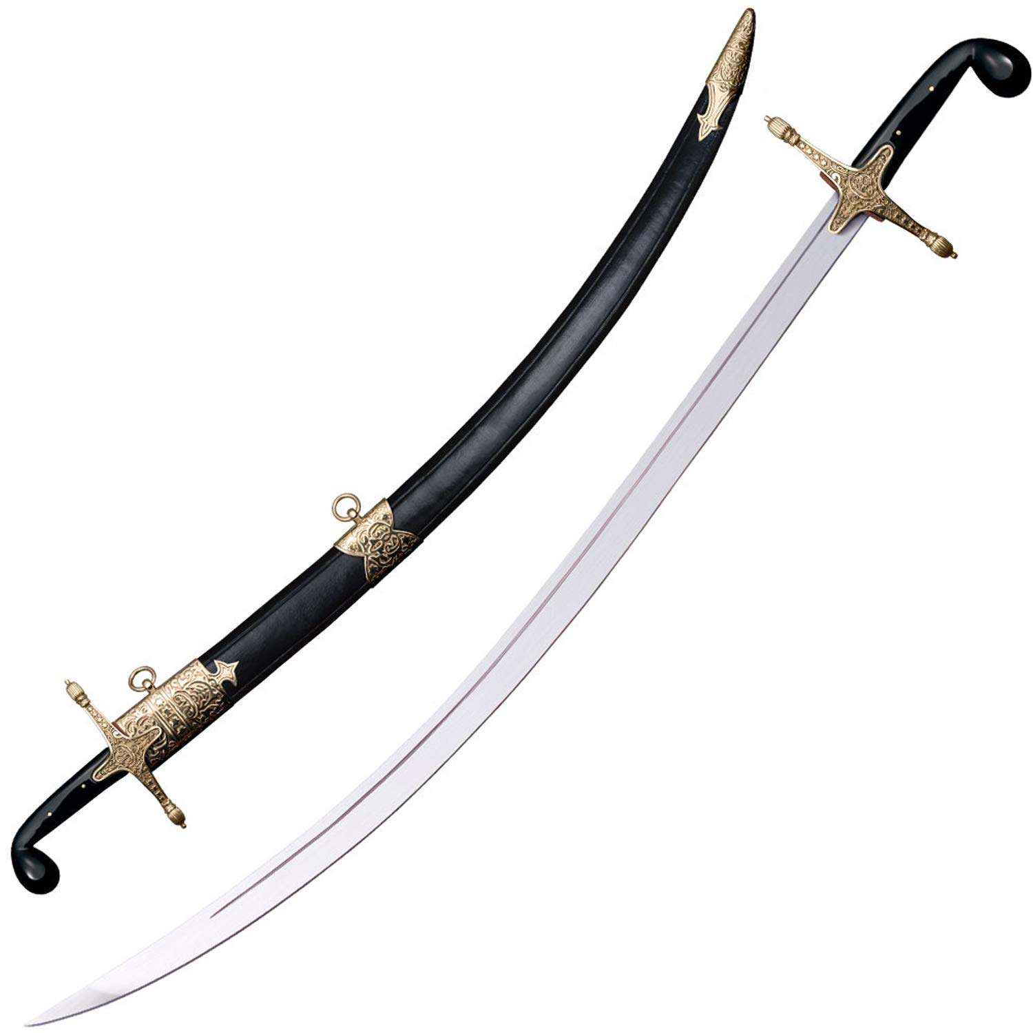 Shamshir, Black Faux Buffalo Horn, Leather Scabbard