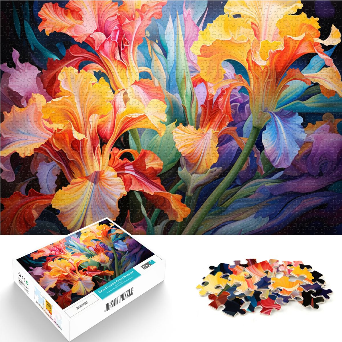 Puzzle für farbenfrohe, psychedelische Kritzeleien mit Blumenkunst, 1000 Teile, Puzzle für Erwachsene, Holzpuzzle, Familiendekoration, 1000 Teile (50 x 75 cm)