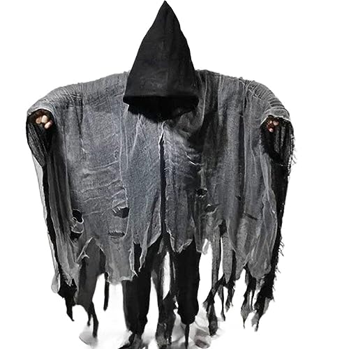 Fituenly Halloween Cape Tattered Kapuzen Capes Mittelalterlich Unisex Ghost Demenzer Zauberer Cloak Halloween Cosplay Kostüm