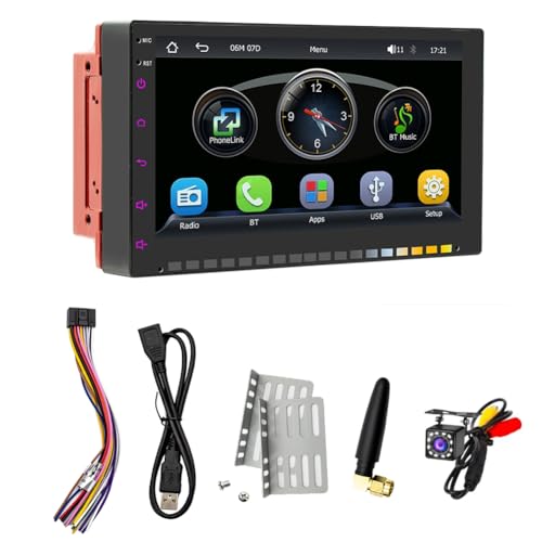 Junterone Doppel-Din-Autoradio, Carplay und Android Auto, 7-RGB-Autoradio mit Touchscreen, Bluetooth, Autoradio mit FM, Rückfahrkamera, Langlebig, Einfach zu Bedienen