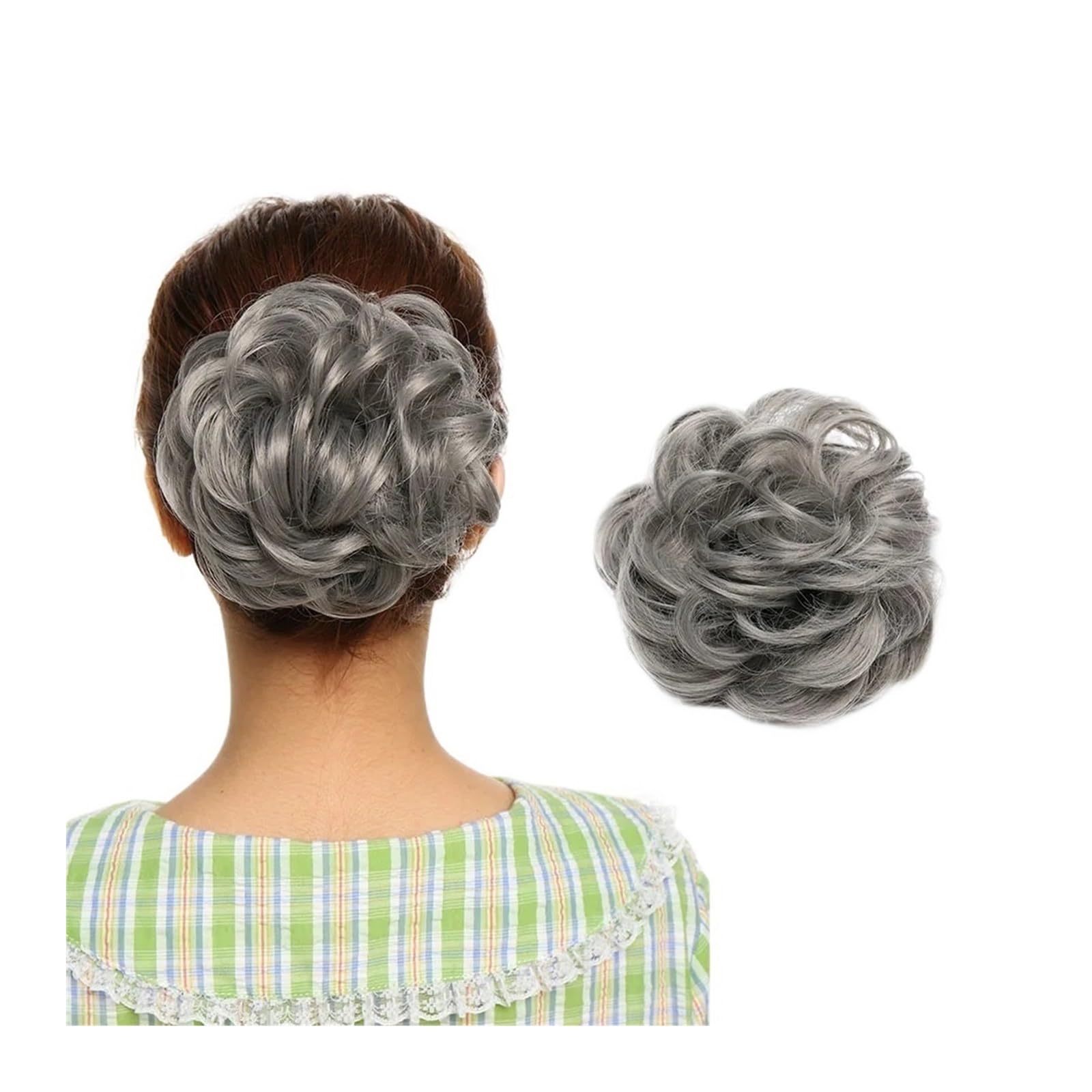 Haarteil Synthetischer, unordentlicher Haarknoten, Haarknoten, künstliches Haar, Chignon, elastisches Haarband, Haarteile for Frauen, Hochsteckfrisur, Donut-Chignon Haarverlängerung(Deim grey)