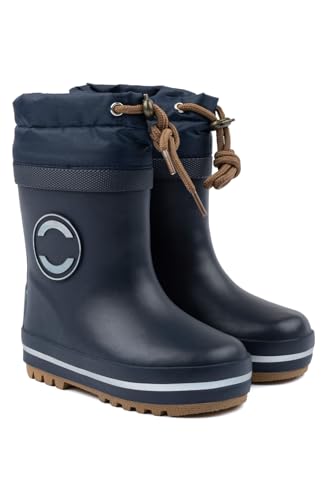 Mikk-line Thermo Gummistiefel Kinder 35 | Blue Nights Winter Gummistiefel Kinder Mit Schnürsenkeln | Gummistiefel Gefüttert Kinder Mit Reflektiernde Details | Regenstiefel Kinder aus Naturgummi