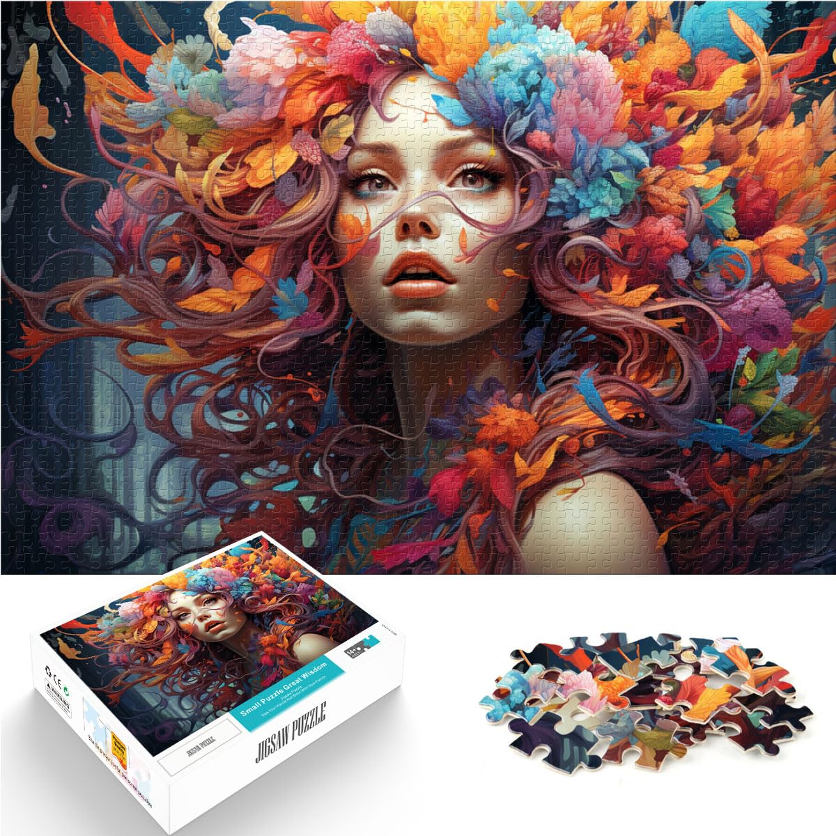 Puzzle-Geschenk, Fantasie, farbenfrohe Kunst, Puzzle 1000 Teile für Erwachsene, Holzpuzzle mit vollständig ineinander greifenden und zufällig geformten Teilen, 1000 Stück (50 x 75 cm)