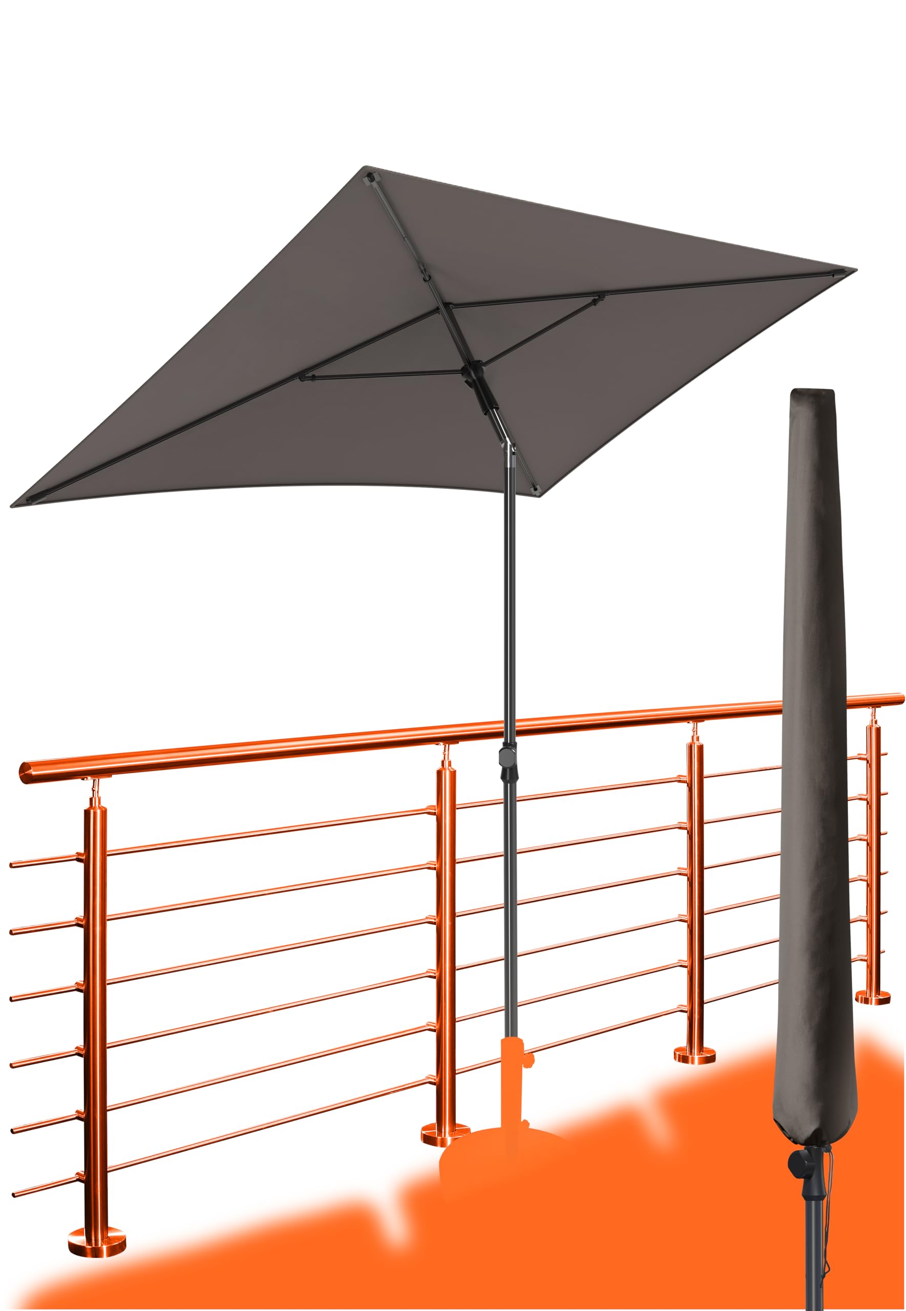 4smile Sonnenschirm Balkon SunnyShade Plus, mit Sonnenschirm Schutzhülle - Sonnnenschutz Balkon SET, Taupe - UV50+ Sonnenschirm rechteckig 200 x 125 cm