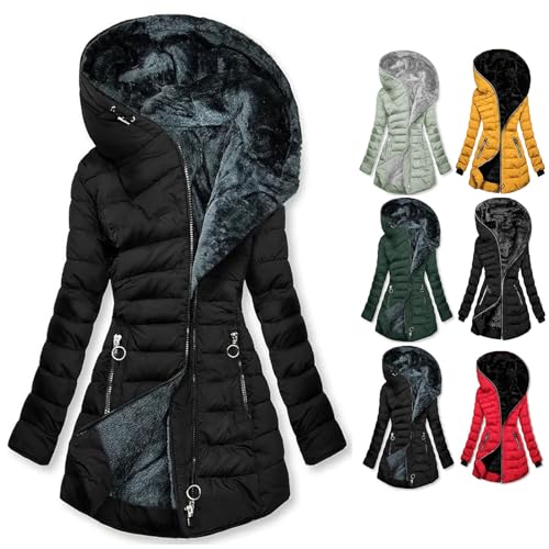 CSHE Damen Wintermantel Mantel Steppmantel Winter Jacke Lang Stepp Warm Teddyfell Elegant Silvester Geburtstag Halloween Weihnachten 2023 2024 Outfit Deko Meine Bestellungen Anzeigen