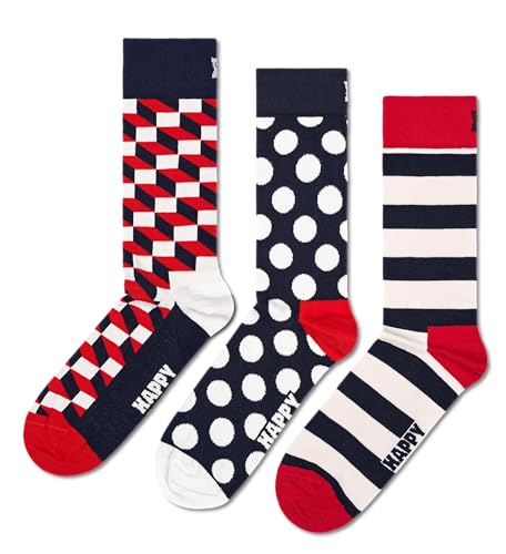 Happy Socks Unisex 3-Pack Classic Filled Optic Socken, Multicolor, 36-40 (3er Pack)