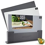 Moritz & Moritz 3x Schneidebrett Kunststoff Set - 32 x 22 cm - Im praktischen Ständer – Küchenbrett Groß – Spülmaschinengeeignet und hygienisch